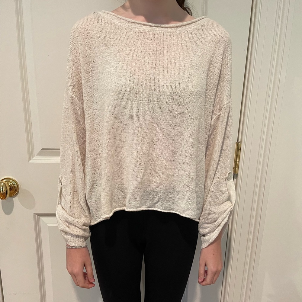 White knit sweater. Pookie and Sebastian